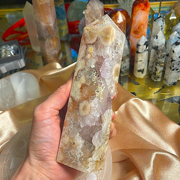 Jewelry - Pink Amethyst & Flower Agate Druzy Large Tower